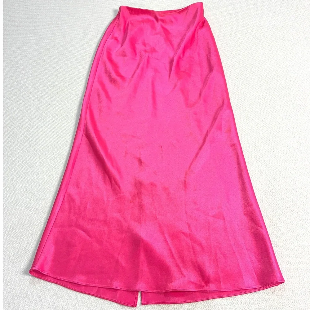 Alice + Olivia Midi Satin Skirt Fuchsia Pink Designer Luxury  Barbiecore Chic 0